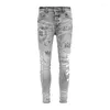 Herenjeans High Street Fashion Heren Retro Gewassen Grijs Stretch Skinny Fit Gedrukt Merk Designer Hiphop Denim Broek Hombre