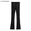 Pantalon Femme Zatrhmbm Femmes 2023 Mode High Street Transparent Dentelle Droite Vintage Noir Taille Femme Pantalon Mujer