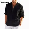 T-shirts pour hommes lin à manches longues T couleur unie ample décontracté surdimensionné T coton grande taille s hommes 230421