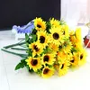 Decorative Flowers 1/2/3PCS Heads Yellow Silk Sunflower Artificial 7 Branch/Bouquet For Home Office Garden Party Wedding El Decoration