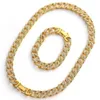 Oorbellen Ketting Hip Hop Mannen Goud Kleur Kettingen Braclete Combo Uitgezet Cubaanse Jewerly Crystal Miami Chain For266F