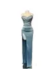 Plus Size Sexy Mermaid Prom Dresses Long For Women Satin Sweetheart Sequins Draped Pleats High Side Split Formal Birthday Evening Party Gowns Vestidos De Fiesta mal