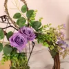 Decorative Flowers Easter Wreath Blossom Purple Rose With Green Leaves Rattan For Front Door Indoor Wall Window Reusable Decor