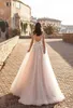 Vintage V Neck Beach Wedding Dresses Backless Appliced ​​Lace Tulle 3d Floral Bridal Gowns Vestido de Novia Plus Size 328 328