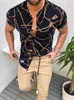 Camisas casuais masculinas estilos de verão Man Camisa masculina étnica estampada de colarinho de colarinho de colarinho curto havaiano havaiano camisa casual ok01 230421