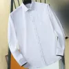 Men's Dress Shirt Flex Collar Slim Fit Long Sleeve Shirts Designer Luxury Plaid Striped Print Spring Autumn Casual Thick Cotton Mens Clothing Wrinkle-Free Black Whi