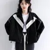 Jaquetas femininas Windbreaker Track Cropped Mulheres Estilo Coreano Preto Outono Jaqueta Oversize Patchwork Casacos Vintage Harajuku Feminino Tops