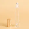 10ml stylo vide carré rouleau de verre transparent sur bouteille avec capuchon en or boule de rouleau en acier inoxydable pour parfum d'huile essentielle Etuqv