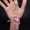 Keychains Aesthetic Ballet Dancer Keychain For Women Girls Pink Rhinestone Metal Ballerina Key Chains Jewelry Gift Llaveros K5313S01
