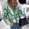 Chandails pour femmes 2023 Automne Hiver Cardigan tricoté Mode Femmes Long Sle Lâche Pull à col en V Épais Chaud Fe Vert Casual Imprimer CardiganL231122