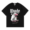 Mens T Shirt eagle print doodle High Street Cotton Top Tees Men Women Casual Rhude T-shirt Streetwear RCJT001