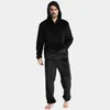 Mäns sömnkläder Mens Winter Fleece Warm Pyjama Set Soft Home Solid Color Pockets Hooded Pullover Tops and Pants Thick Plush Sleepwear Homewear 231122