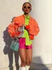 Kvinnors trenchrockar Foridol High Fashion Women Bomber Green Oversize Winter Coat Parka Autumn Short Jacket Warm Orange Femme Chaqueta 2023
