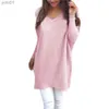 Suéteres femininos moda feminina tops v pescoço longo sle túnica pulôver casual solto fino outono pulôver roupas femininas rosa xxlL231122