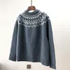 Maglione girocollo a maniche lunghe in lana ispessita autunno e inverno Maglione casual da donna con fiori a contrasto di colore vintage