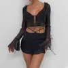 Rokken sexy verband veter omhoog uitgesneden geplooide mini -rokken vrouwen lage opkomende casual zwarte gothic korte rok 2023 zomer harajuku y2k kleding p230422