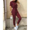 Women's Jumpsuits Rompers Loose Ladies Black Casual Jumpsuit Short Sleeve Lapel Summer Lace Up Belt Casual Jumpsuit Trousers Ladies Workwear Streetwear 230422