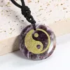 Anhänger Halsketten Amethyst Taiji Yin Yang Halskette Taoist Acht Trigramme Fisch Muster Natürlicher Kristallstein Religiöse Aura Schmuck Geschenk