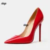 Designer-Damen-High-Heel-Schuhe, rote glänzende Böden, 8 cm, 10 cm, 12 cm, dünne Absätze, schwarze nackte Lackleder-Damenpumps mit Staubbeutel, EUR 36-44