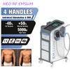 أحدث محفزات العضلات الكهرومغناطيسية تشكيل emslim neo hiemt مع RF Muscle Trainer Machine 4 مقابض حرق الدهون معدات التجميل