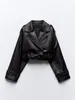Veste de moto courte en cuir noir pour femmes, manteau Slim en Faux Pu à lacets avec revers, vestes d'hiver de noël pour la rue, 2023