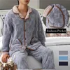 Men's Sleepwear Men Winter Thickened Coral Fleece Pajamas Trousers Long Sleeve Plaid Jacquard Cardigan 2PCS Set Warm Leisure Flannel Nightwear 231122