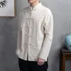 Men's Casual Shirts Tai Chi Shirt Traditional Chinese Style Mandarin Collar With Long Sleeves Pockets Disc Button Tang