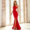 Prom Dresses Party Evening Dresses Women's Style Sexig hög krage Kändis Party Model Sleevel Long Dresses Split Prom Dresses XJ195