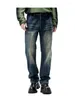 Men's Jeans Business Style Male's Retro Blue Sand Blasted Denim Loosen Fit Casual Wide Pants For Men