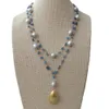 Colliers Yying Blue Kyanites Gris Riz Perle d'eau douce Déclaration Collier Teardrop Brossé Plaqué Or Pendentif 21 231121