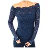 Kvinnors T -skjortor 2023 Autumn Fashion Strapless One Neck Blus Elegant Lace Patchwork Hollow Long Sleeve Pendder Shirt Top