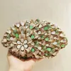 Kvällspåsar Kvinna Flower Diamond Clutch Purse Women Green Crystal Evening Bags Wedding Bridal Rhinestone Handbag Party Wedding Bag Pures 231122