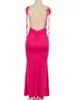 Sexy Solid Backless Sling Dress Women Sleeveless Lace up Skinny Hip Long Dresses Summer New Spice Girl Slim Bodycon Vestido