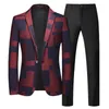 Erkek Suit Blazers İlkbahar ve Sonbahar Erkekler Ekose Takım 2 Set Blazerpants Fashion Business İnce Erkekler Düğün Takımlı Ziyafet Gelinlik 6XL-S 231122