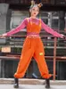 Stage Wear Orange Hip Hop Costume For Girls Vest Pants Loose Street Dance Clothing Kids Concert Group Show Outfits Clothes BL9465