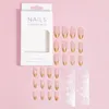 Faux ongles 24pcs / boîte Cusp Circle Press sur Gold Edge Faux Glitter Style français pour femme fille