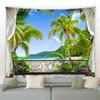 Tapestries Beach Outside The Window Printed Tapestry Sea Ocean Landscape Hippie Wall Hanging Bohemian Tapestries Mandala Art Decor Blanket 231122