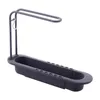 Kitchen Storage Sink Rack With Towel Bar Adjustable Shelf Dish Brushes Sponge Dishcloth Drain Basket Holder