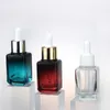 Square Glass Essential Oil Parfume Bottles Pipette Eye Droper Bottle 30 Ml in Gradient Blue Red and Clear (Logo UV Printing Start från OWXS