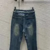 Broderade jeans kvinnor modedesigner denim flare jeans hög midja smala fit byxor