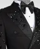 Men's Suits Luxury Metal Embellished Tuxedos Men Notch Lapel Groom Wedding Prom Blazers Pants 2 Pieces Sets Terno Masculino Completo