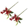 Flores decorativas 2 pçs natal berry feijão simulação ramo simulado decoração hastes flor de seda artificial azevinho bagas