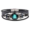 Charm Bracelets 12 Constellations Bracelet 2023 Handmade Leather Men Womens Casual Personality Zodiac Signs Punk Jewelry
