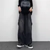 メンズジーンズ日本レトロワイドレッグビッグポケットオーバーオールメンカジュアルルーズワイドレッグ夏の秋のファッションストレートパンツ