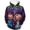 Herrtröjor chucky skräck män pennywise clown it tryckt tröjor kvinnor avslappnade coola hajuku streetwear hooded pullover övermiserad