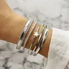 Silberfarbener Metallarmreif für Frauen Männer 6-teiliges Set Armbänder Sterne Öffnungsarmband Böhmen Modeschmuck Zubehör