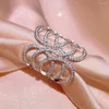 Кластерные кольца преувеличенные открытые арабеск -кроссовер с полным бриллиантовым кольцом для женской девочки Циркон Обручальные свадебные украшения
