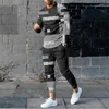 남성용 트랙 슈트 트랙 슈트 2 조각 세트 남성 대형 줄무늬 조깅복 3D 긴 슬리브 스웨트 셔츠 T 셔츠 바지 복장 캐주얼
