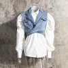 Blouses Femmes Irrégulière Sans Manches Denim Gilet Revers Simple Boutonnage Chemise À Manches Bouffantes Pour Les Femmes 2023 Été Lâche Mode Vêtements 1B158