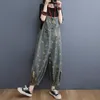 Women's Jeans Loose Black Jumpsuit Women Casual Oversized Baggy Ladies Pants Large Bags Print Flowers Denim Overalls Bands Jean Rompers 230422